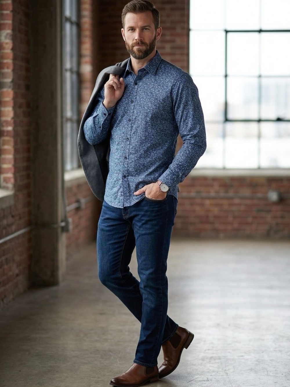 Nick Graham Everywhere Blue Stetch Modern Fit Dress Shirt - L